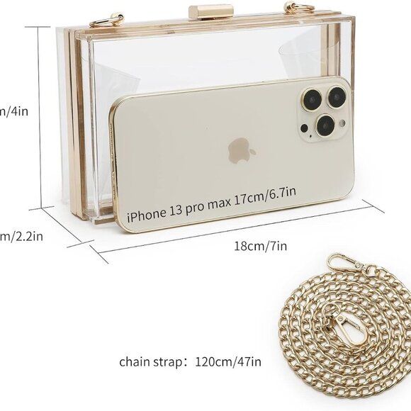 Women Cute Clear Purse Acrylic Box Clutch Handbag, Transparent Crossbody Evening - Picture 2 of 6